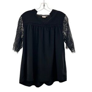 Grace & Emma Women's Lace Short Sleeve Pullover Top Black Size Small